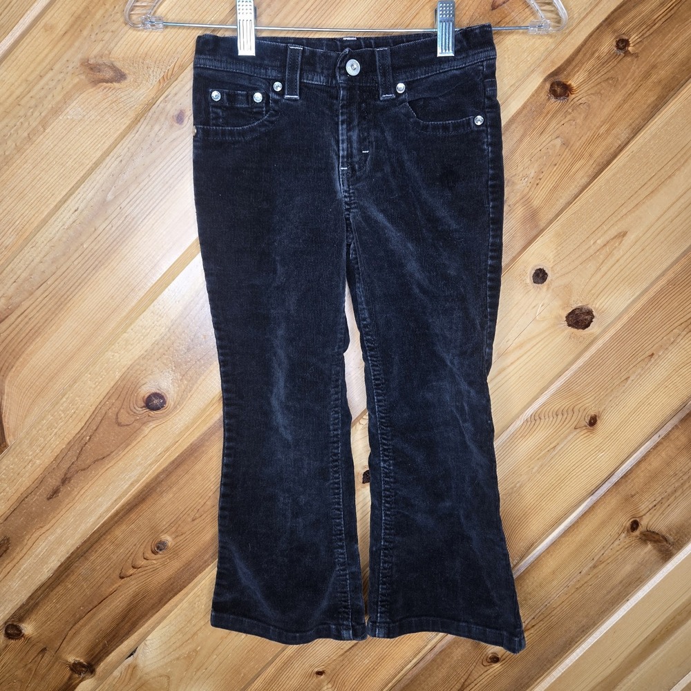 Y2K Girls Sonoma Corduroy Flare Pants Black Embroidery Sz 5 Years